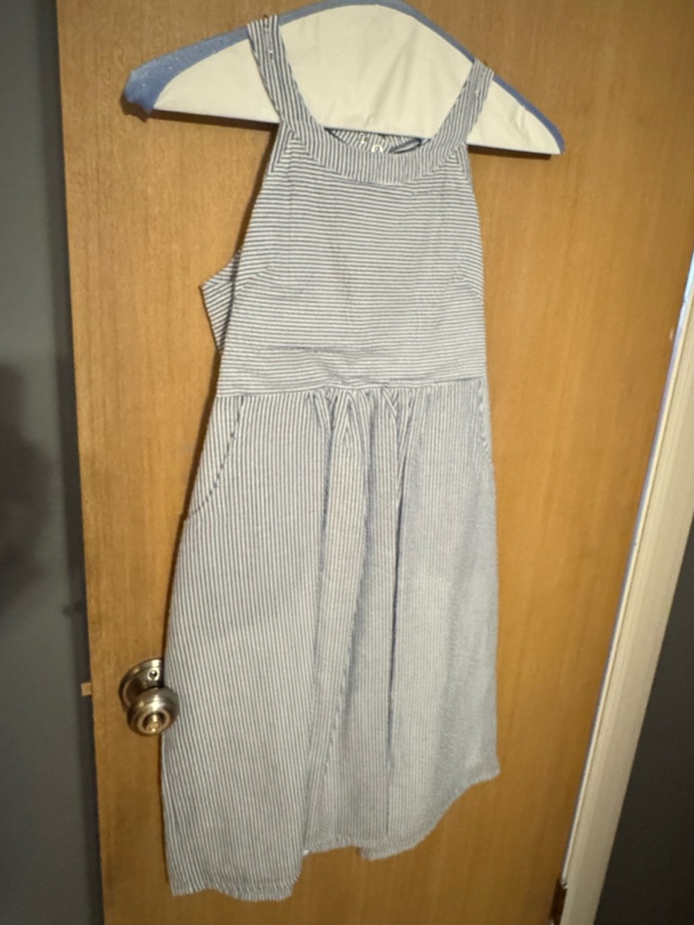Blue and White Striped Women's Midi Skirt